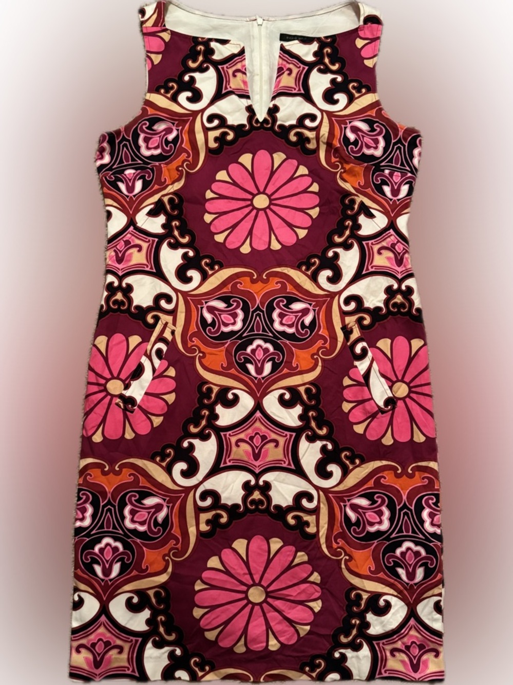 David Meister Pink Burgundy Floral-Print Sheath Dress